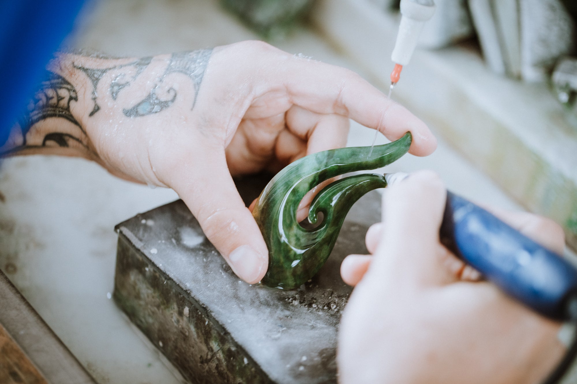 Work commences on a beautiful greenstone fish hook