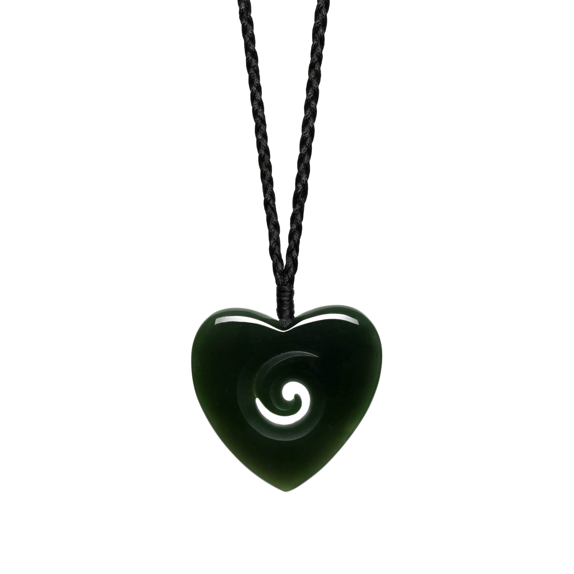 New Zealand Jade Dark Green Heart with Koru