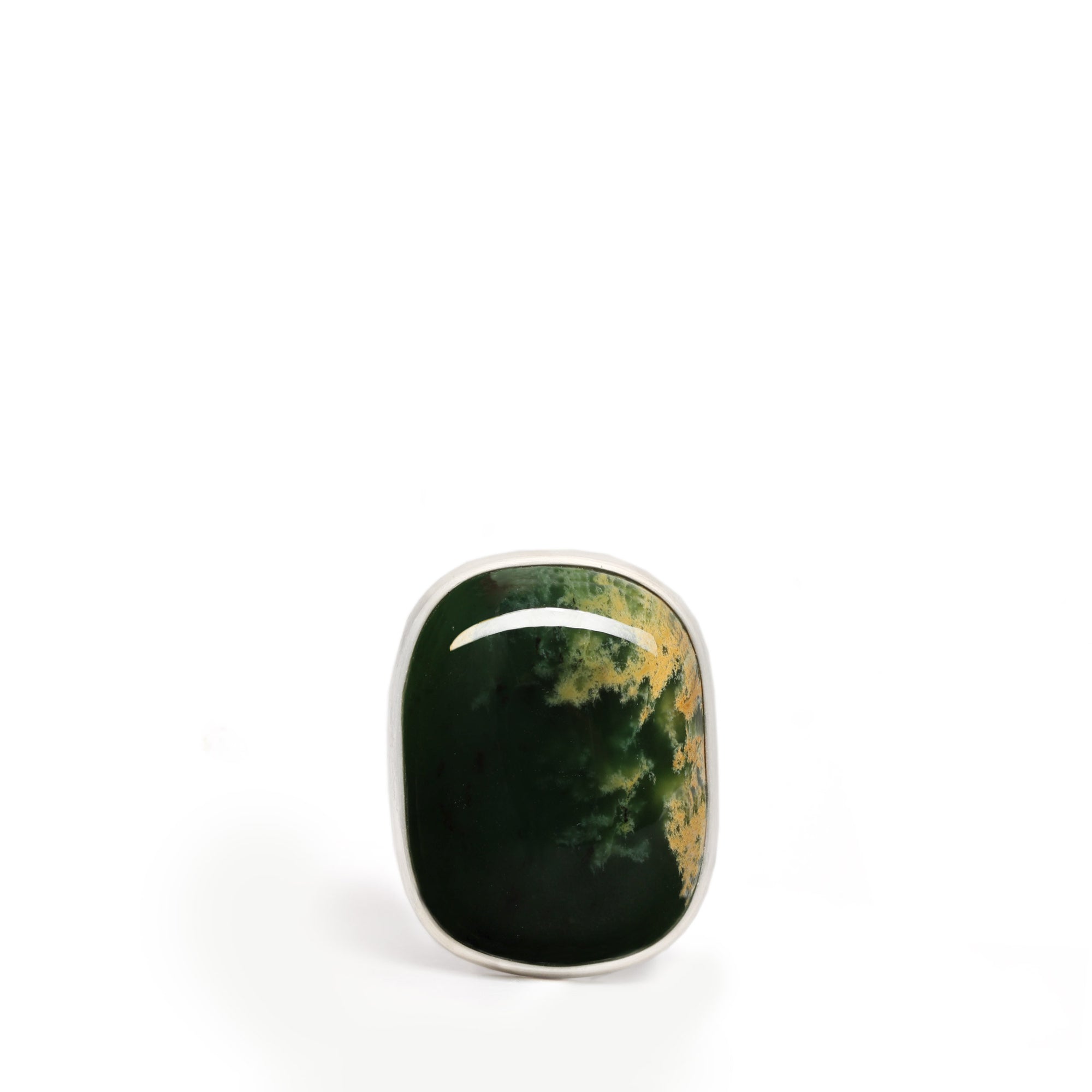 New Zealand Flower Jade and Silver Ring - Size Q