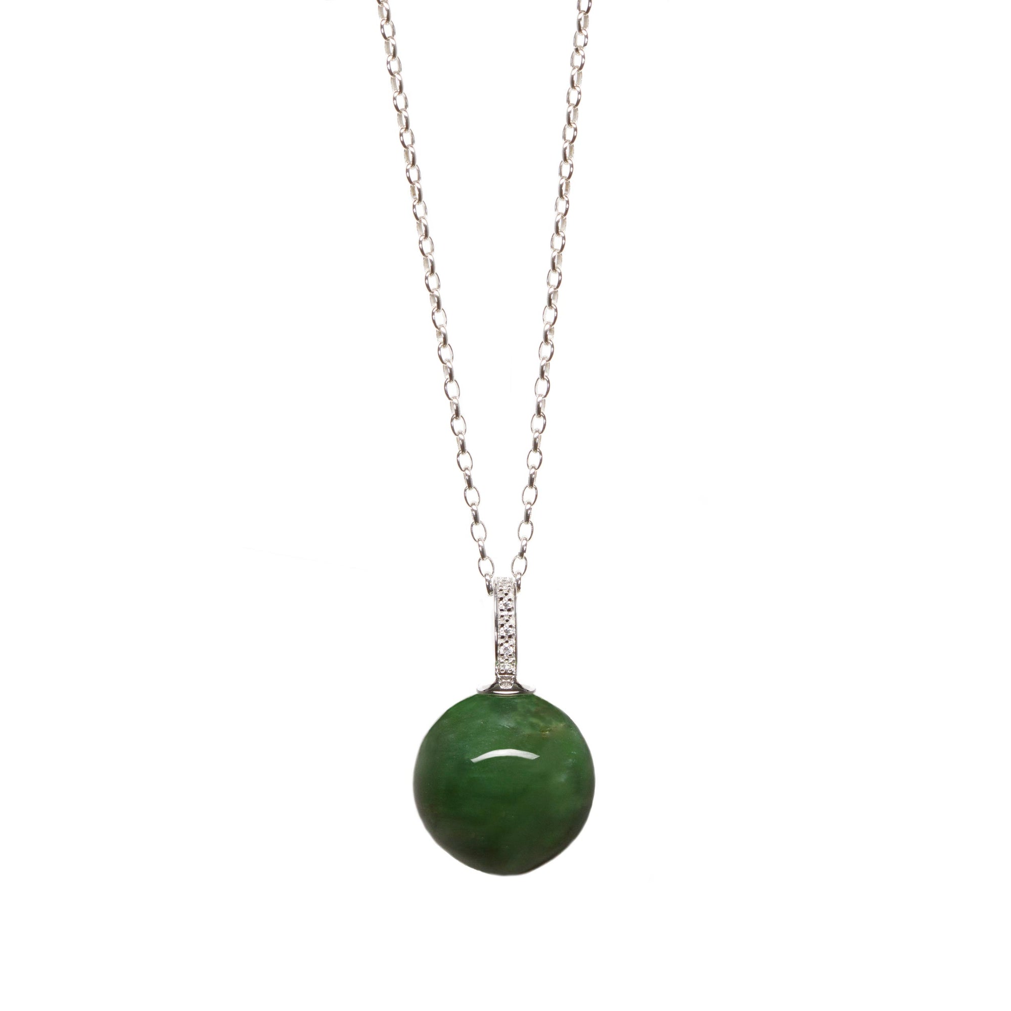 Russian Jade Bead on Sterling Silver with Cubic Zirconia