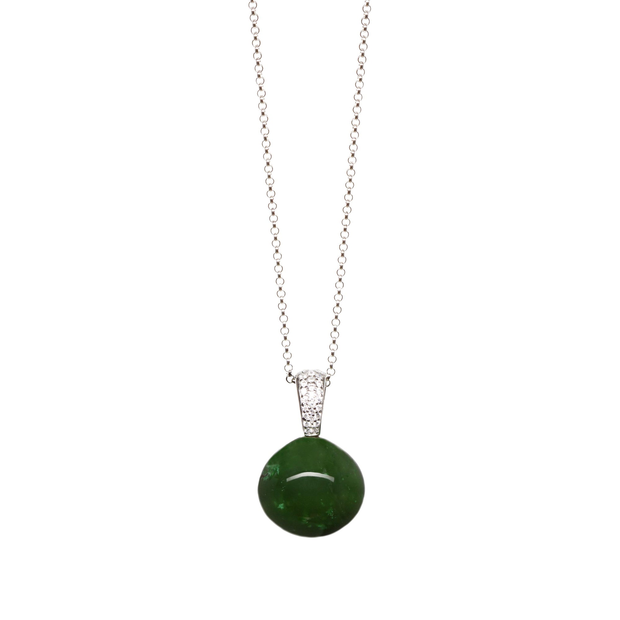 Canadian Jade Bead on Sterling Silver with Cubic Zirconia